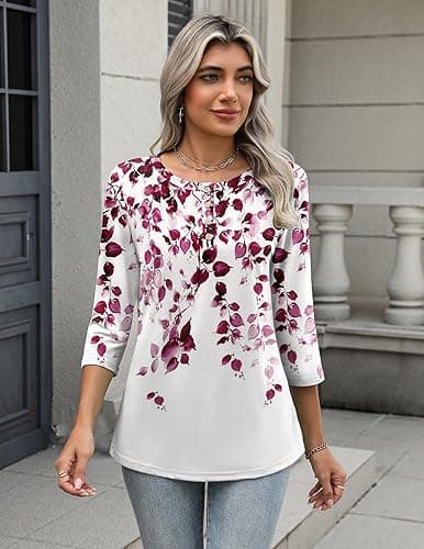 Zeagoo 3/4 Length Sleeve Women Tops Crew Neck Blouses Dressy Casual Summer T Shirts Loose Fit Business Work Clothes thumbnail 5