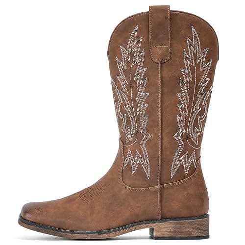 IUV Cowboy Boots For Women Square Toe Wide Western Boots Mid Calf Cowgirl Boots Pull On Embroidered Brown Cowboy Boots thumbnail 2