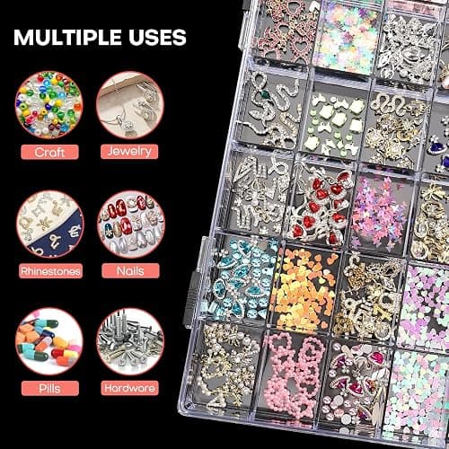 Noverlife 2 Pack 36 Grids Clear Plastic Organizer Box, Jewelry Craft Storage Container Bead Holder Nail Charm Organizer, Rock Collection Box for Fishing Tackles, Acrylic Earring Display Case for Girls thumbnail 6