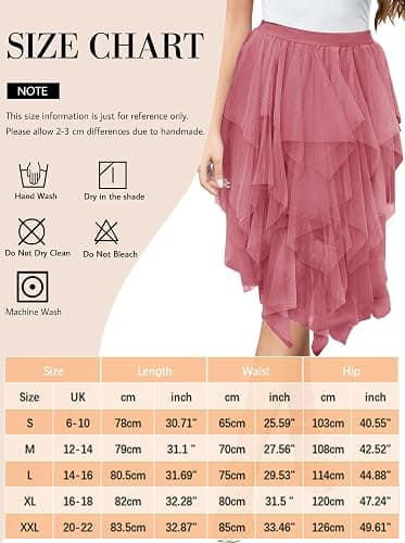 Wikoan Gonna in Ulle da Donna Elegante Abito Asimmetrico a Tre Strati in Tulle Trasparente con Fodera,Gonna a Rete da Principessa S-XXL thumbnail 5