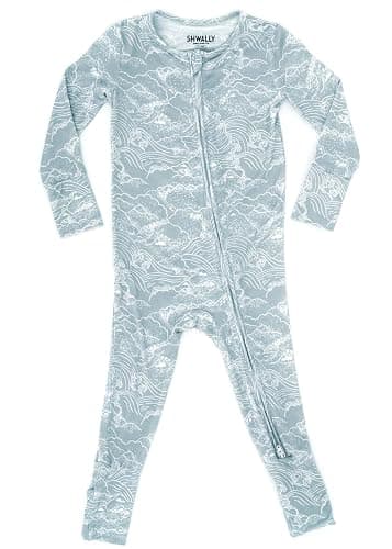 Organic Baby Bamboo Rompers with 11 Signature Prints - Infant Zipper Jumpsuits - 3-6 Months - Waves - Image 1