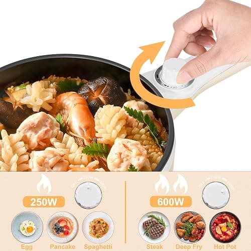 Dezin Hot Pot Electric Upgraded, Non-Stick Sauté Pan, Rapid Noodles Electric Pot, 1.5L Mini Portable Hot Pot for Steak, Egg, Fried Rice, Ramen, Oatmeal, Soup with Power Adjustment thumbnail 5