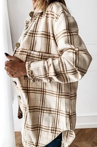 YOCUR Womens Flannel Shirts Plaid Button Down Shirt Casual Lapel Long Sleeve Outwear Warm Fall Winter Blouses thumbnail 4