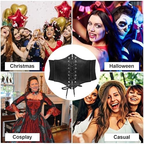JASGOOD Women’s Elastic Costume Waist Belt Lace-up Tied Waspie Corset Belts for Women - Fits Waist 27"-30" - A-black thumbnail 5