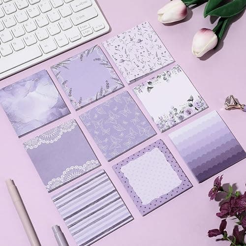 Saypacck 9 Pcs Aesthetic Sticky Notes Cute Pastel Self Stick Notepads Easy to Post Desk Supplies for Home Office Decor School Accessories Women Birthday Coworker Gifts(Purple) thumbnail 2