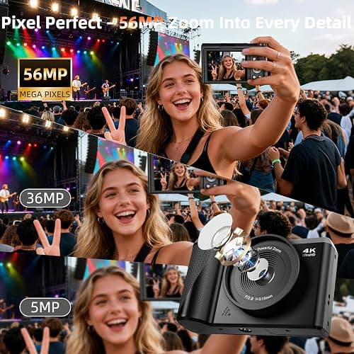 4K Digital Camera for Photography and Video, 56MP Autofocus Vlogging Camera for YouTube, 3" 180° Flip Screen & 16X Digital Zoom, Compact Travel Cameras with 32GB SD Card for Beginners & Adults thumbnail 2