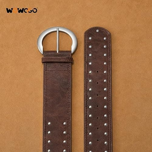 WOWOGO Wide Chunky Leather Belts for Women 2.3" Western Vintage Boho Studded Thick Waist Belt for Dresses thumbnail 4