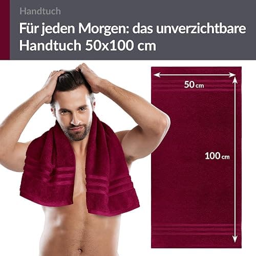 Lashuma Wellness Handtuch Set Damen 50x100 cm in Kirsch - Rot, London Flauschige Frottee Handtücher für das Badezimmer und Spa - 2 Handtuch 50x100 cm - Kirsch Rot thumbnail 2