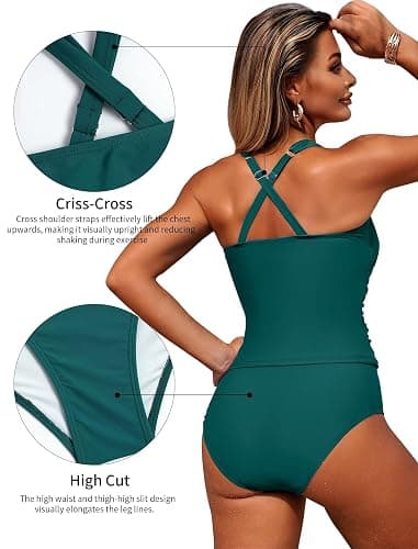 ZAFUL Women's Tankini Swimsuits Tummy Control Swimwear Two Piece Bathing Suits Swim Top with High Waisted Bottom thumbnail 5