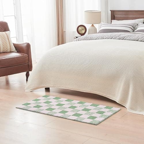 CozeCube Bath mats for Bathroom Non Slip, Fluffy Absorbent Microfiber Bath mat Washable, Aesthetic Bathroom Rugs, Large Sage Green Checkered Bath mat, Sage Green, 36" x 24" thumbnail 4