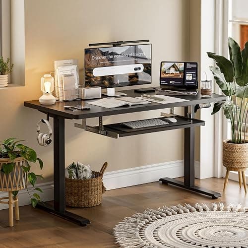 Grandder Standing Desk with Keyboard Tray 47 x 24 inch, Electric Height Adjustable Desk with Splice Board, Sit Stand Desk Computer Desk for Home Office, Stand Up Desk with Casters, Black Top thumbnail 2