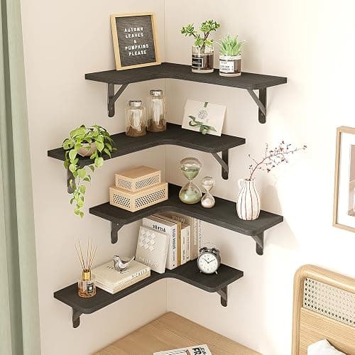 Fixwal Corner Shelves Wall Mounted Set of 5, Floating Shelves for Wall Bathroom, Kitchen, Bedroom, Home Decor, Laundry Room, Living Room (Black) thumbnail 2
