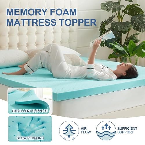Eiayeebil 2 Inch Memory Foam Mattress Topper Twin XL, Mattress Pad Gel Infused Foam Bed Topper, Ventilated Soft Blue,Twin XL Size thumbnail 5