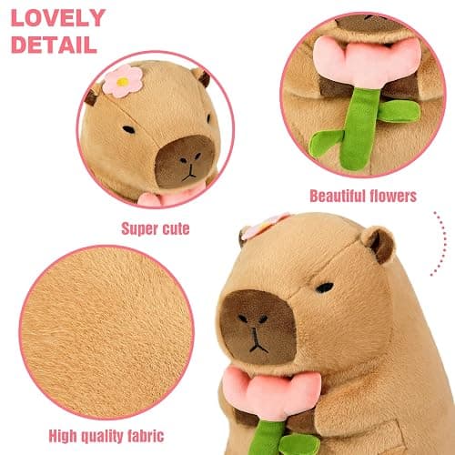 shownicer Plüschtier Capybara Kuscheltier Stofftier Kawaii Capybara Plüsch Kissen Spielzeug Wurfkissen Geschenk für Kinder Mädchen 3+ Jahre (Blume, 30cm) thumbnail 5