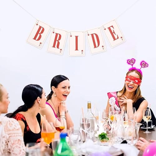 Lucky in Love Bachelorette Banner - Bride Casino Bachelorette Decorations, Las Vegas Sign Bridal Shower Party Supplies, Queen of Heart Playing Card Pieces Garland, Poker Chip Wedding Cake Smash Photo Props thumbnail 2