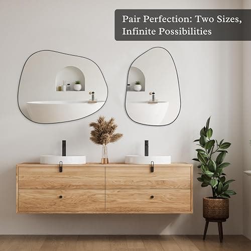PERFNIQUE Irregular Wall Mirror Asymmetrical Mirror, 32''x24'' Black Mirror for Bathroom Bedroom Living Room Entryway, Decorative Modern Wall Decor, Wall Mounted (Black, 32''x24'') thumbnail 5