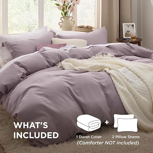 Bedsure Dusty Purple Duvet Cover Queen Size - 3 Pieces Prewashed Cotton-Like Extra Soft Bedding Set, Includes 1 Duvet Cover 90x90 Inches with Zipper Closure & 2 Pillow Shams, Comforter Not Included thumbnail 2
