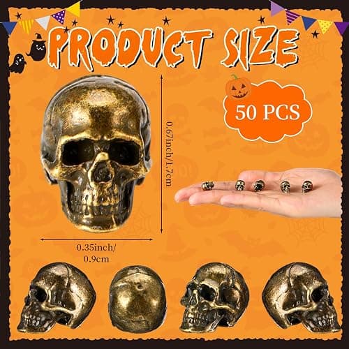Civaner 50 Pcs Halloween Mini Figurine Miniature, Skull | Tiny Zinc Alloy Statues with Antique Brass Finish, Gothic Decor for Desktop Holiday Scene Micro Landscape Spooky Party thumbnail 3