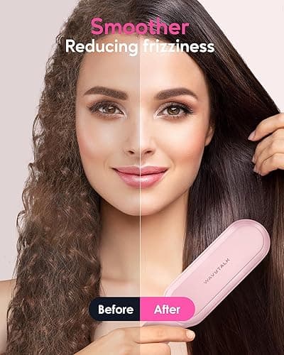 Wavytalk Hair Straightener Brush, Sleek Sweep Ionic Straightening Brush with 6 Temperature Adjust, Anti-Scald Ceramic Straightening Comb Fast Heating for Home Salon, Dual Voltage Pink. - Pink thumbnail 2