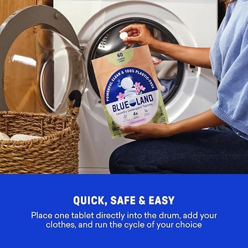 BLUELAND Laundry Detergent Tablets, 120 Count, Spring Bloom Scent, Plastic-Free Eco-Friendly Pods, Sheets, Liquid Alternative - Safe for Sensitive Skin, Gentle thumbnail 8