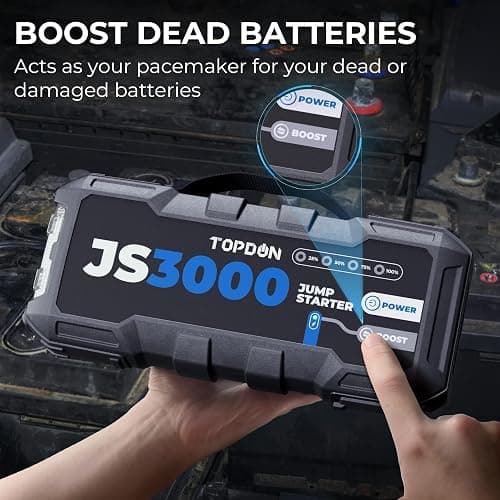 TOPDON Booster Batterie 3000A 24000mAh Démarreur de Batterie, JS3000 Portable Jump Starter pour Véhicule ( Jusqu’à 9L Essence /7L Gazole) Démarrage de Voiture thumbnail 6