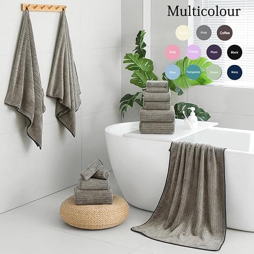 Ycosy 18 Piece Bath Towels Set,100% Microfiber Family Bathroom Towel with Hanging Loops-6 Bath Towels,6 Hand Towels,6 Washcloths,Quick Dry Highly Absorbent Shower Towel for Bathroom,Hotel,Spa-Brown thumbnail 5