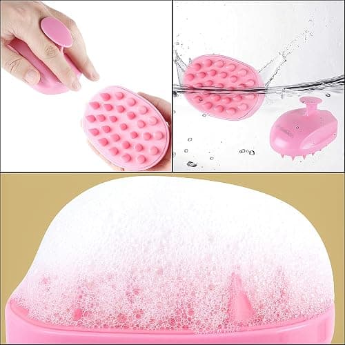 Scalp Massager Shampoo Brush, Hair Scalp Scrubber Shower Hair Brush Head Massager for Stress Relax Hair Growth, Dandruff Brush Scalp Exfoliator for Women Men Kids Pets, Pink thumbnail 4