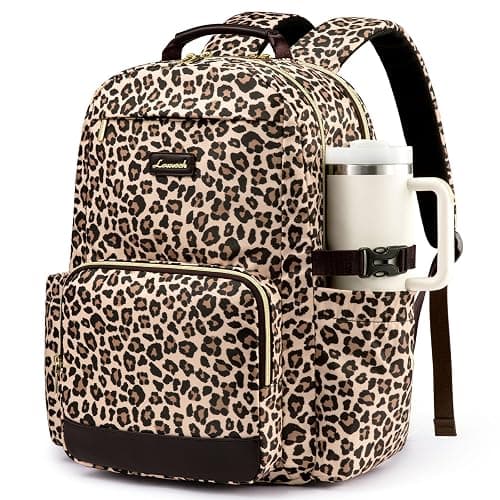 LOVEVOOK Laptop Backpack for Women with Pouch Pocket for Large Capacity Cup,15.6 Inch Laptop Computer Bag Travel Backpack Purse,Waterproof Work Business Backpack College Teacher Bags,Leopard print - Image 1