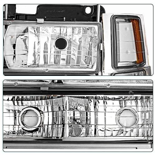 TUSDAR 8PCS Headlight Assembly for 1994-1998 Chevy Silverado Tahoe Suburban C10 C/K 1500 2500 3500 Replacement w/Bulbs Chrome & Amber NOT FIT GMC thumbnail 5