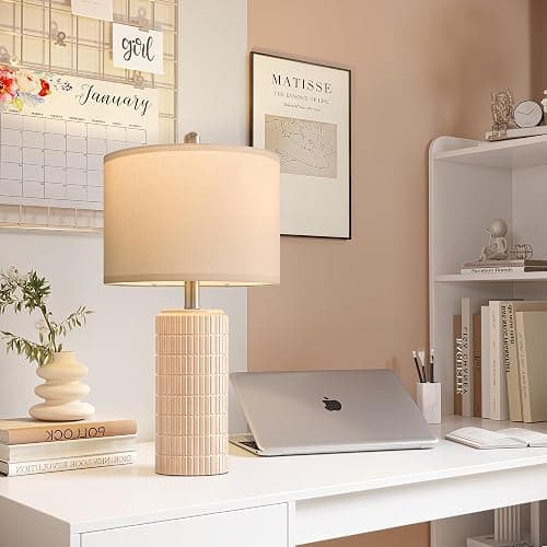 PoKat 23" Pink Ceramic Table Lamps Set of 2, Modern Bedroom Lamps for Girls Room, Bedside Lamps for Night Stands, Cute Lamps for Living Room Decor, Nightstands Desk Lamp, Pink thumbnail 4