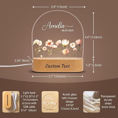7GEEFT Personalized Baby Gifts for Kids, Custom Baby Shower Birthday Newborn Gifts for Toddler Girls, Custom Flower Acrylic Plaque with Name Night Light for Girl's Room Nursery Bedroom Decor thumbnail 2