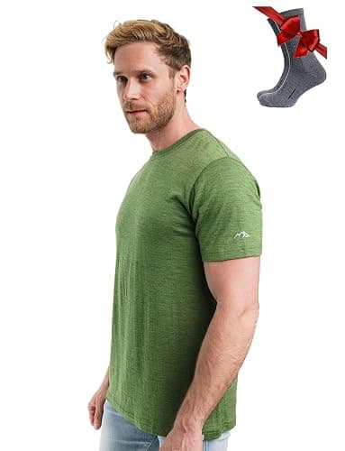 Merino Wool T-Shirt Mens - Merino Wool Undershirt Thermal Shirt for Men and Hiking Socks - Image 1