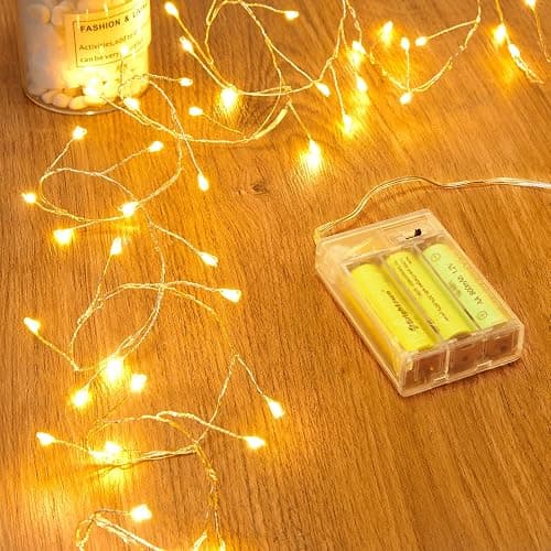 Fairy Lights Battery Operated, 60 LED Fairy String Lights Waterproof Silver Wire 5 Feet Firecracker Starry Light for DIY Wreath Home Wedding Party Bedroom Mason Jar Holiday Christmas Decorations - Image 1