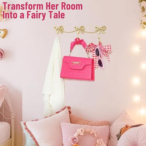 KYIAANY Gold Bow Hooks for Girls: Cute Triple Bows Hooks Wall Mount for Nursery Bedroom Bathroom for Hanging Towel Bag Robe Jewelry - Metal 3 Hooks Coquette Room Decor for Girly Daughter Kids Baby thumbnail 7