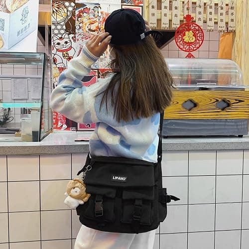 JQAliMOVV Nylon Messenger Bag Aesthetic Kawaii Bags with Doll Pendent Cute Japanese Messenger Bag for School thumbnail 2