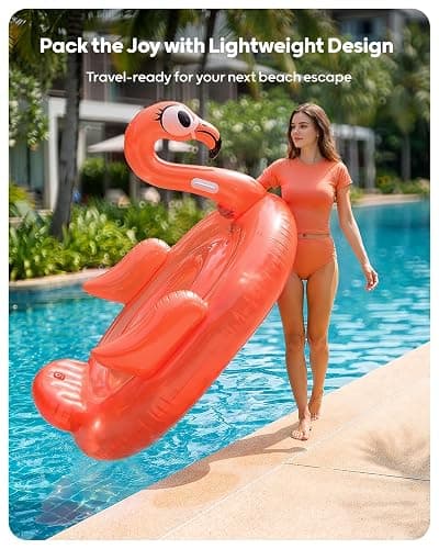 QPAU Flamingo Pool Float, Neon Coral Inflatable Pool Float for Adults & Kids, Animal Pool Float for Swimming Pool, Beach & Lake thumbnail 6