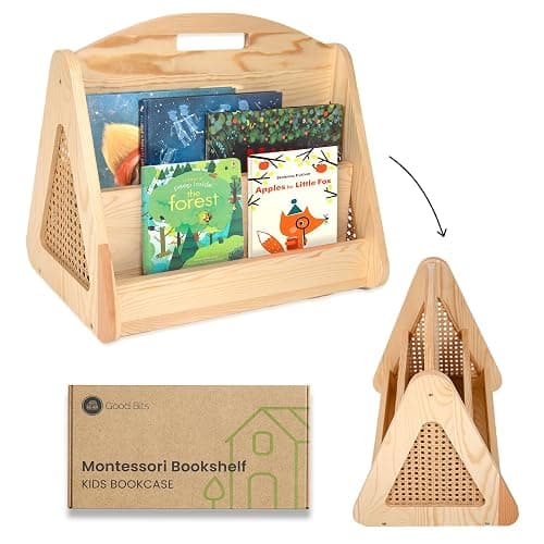 Double-Sided Montessori Bookshelf for Kids, Rattan Book Shelf for Playrooms, Nursery Book Shelves, Boho Bookcase - Image 1