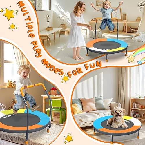 3FT Foldable Trampoline for Kids - 36” Mini Small Trampoline with Handle Bar, Indoor Outdoor Fun, Height-Adjustable, Max Load 100LBS, Perfect Toddler Baby Jumping Mat for Fitness & Recreation thumbnail 8