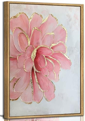 Framed Pink Peony Flower Canvas Wall Art Modern Pink and Gold Floral painting Decor Pictures Abstract flowering Posters Prints for Corridor Living Classroom Bedroom Woman Room Decoration - Image 1