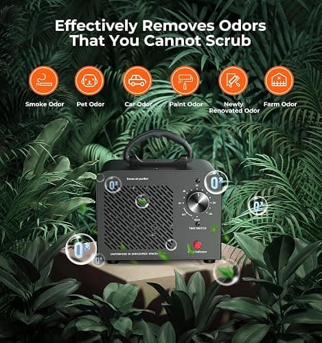 Ozone Generator 48,000mg, Commercial Ozone Machine Odor Removal, High Capacity O3 Ionizer Air Purifier Deodorizer, Portable Mini for Car, Home, Smoke, Pets, Industrial, for 4000 Square Feet -Black thumbnail 2