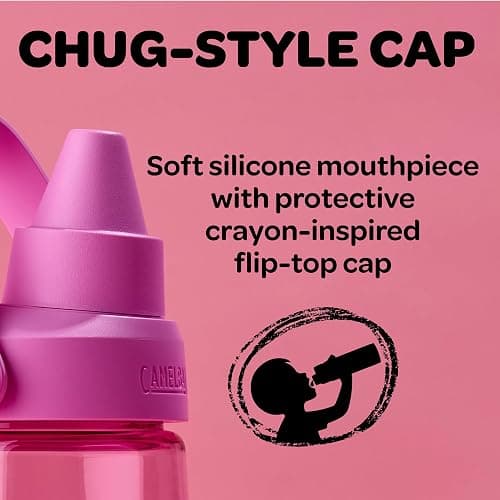 CamelBak Crayola Chug Stainless Steel Water Bottle 16oz, Carnation Pink | Vacuum Insulated Steel, Spill Resistant Chug Lid, Durable Stainless Steel, Protective Silicone Base, Easy Carry Design thumbnail 4