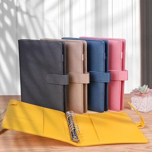 Antner A5 Binder 6 Ring Refillable Notebook Planner Cover, PU Leather Aesthetic Small Binder Loose Leaf Photocard Holder Budget Planner for Cash Organizer with Magnetic Buckle, Lemon Yellow thumbnail 7