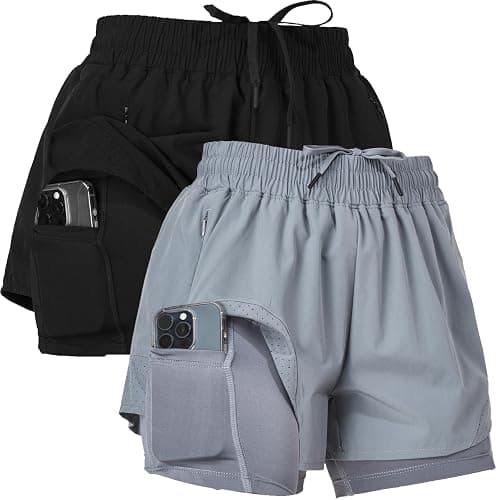 Ultra Performance Gym Shorts Women Pack of 2, Nylon Compression Workout Shorts Women with Liner - Image 1