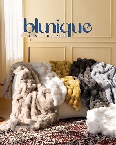 blunique Ultra Soft Cozy Faux Fur Throw Blanket, Fuzzy Plush Thick Bubble Blanket, Oversize Luxury Fluffy Blanket for Couch, Sofa, Bedroom, and Living Room, 50x60 Inches, Light Brown thumbnail 9
