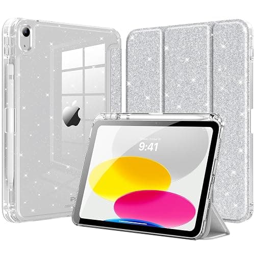 MoKo Glitter Case for iPad (A16) 11th/10th Gen 2025/2022, Glitter Silver | Trifold Stand Folio Case Sparkly Glitter Smart Cover with Pencil Holder Auto Wake/Sleep Soft Flexible TPU bling Cover - Image 1