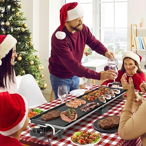 GOPLUS Plancha Électrique XXL 1800W, Thermostat Ajustable, Plancha Grille Table Antiadhésive & Lavable avec Poignée Rembourrée, Grande Capacité pour 8 Personnes, 94 x 25CM thumbnail 2