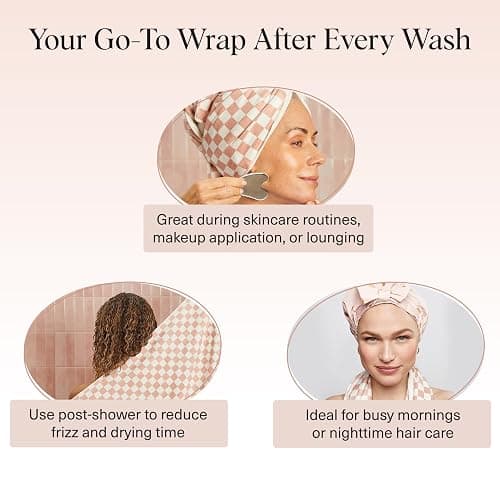 Kitsch XL Microfiber Hair Towel Wrap for Women – Ultra Absorbent Microfiber Towel for Wet, Curly, Long or Short Hair – Quick Dry, Anti-Frizz Hair Wrap – Terracotta Checkered, 40x24 inches thumbnail 6