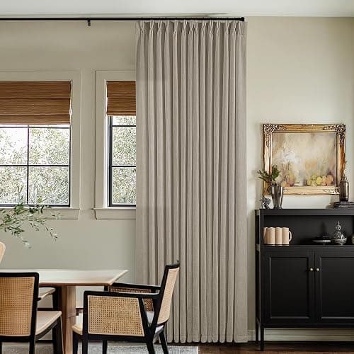 Extra Wide Curtains 90 Inches Long 60 Inch Width for Living Room Bedroom Light Filtering Semi Sheer Farmhouse Pleated Curtain Hooks Rings for Patio Sliding Door Large Window Burlywood Taupe 1 Panel - Image 1