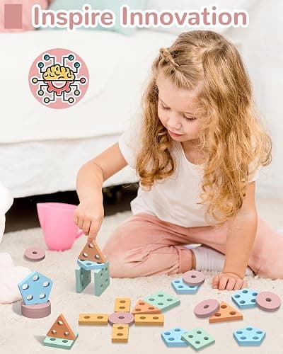 Tonberless Montessori Toys for 1 2 3 Year Old Boy Girl, Toys for Ages 2-4 Toddlers Kids Baby, 1 2 Year Old Birthday Gifts, Wooden Learning Puzzles Easter Basket Stuffers Toys for Toddlers 1-3 thumbnail 5