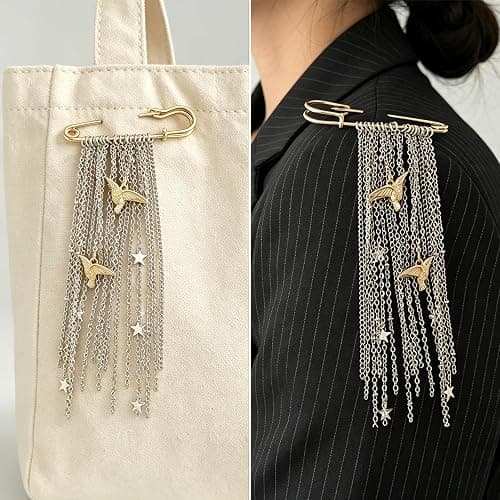 Hopodix Silver Tassel Chain Brooch Gold Safety Pin with Peace Dove Charm Brooch Vintage Lapel Pin Coat Suit Accessories Party Gift thumbnail 6